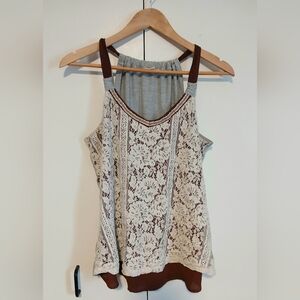 Maurices Lacy Boho Racerback Swing Tank Large Ivory Burgundy